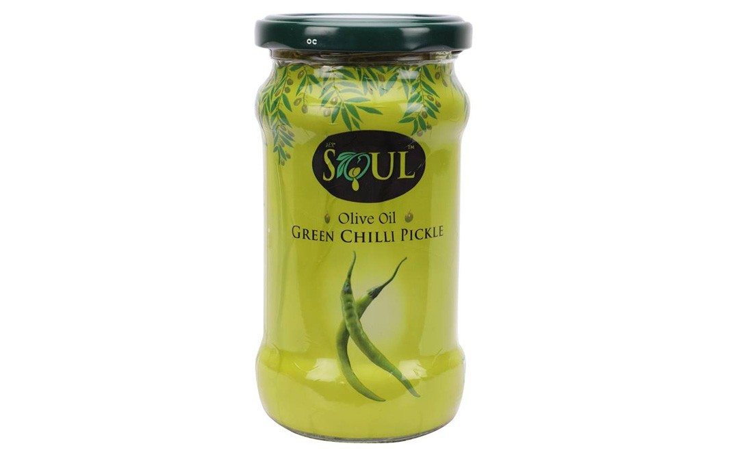 Soul Olive Oil Green Chilli Pickle   Glass Jar  290 grams